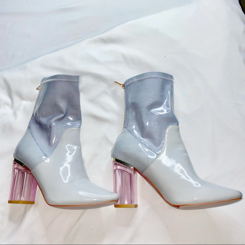 Two Tone Patent Leather Gray Ankle Booties
